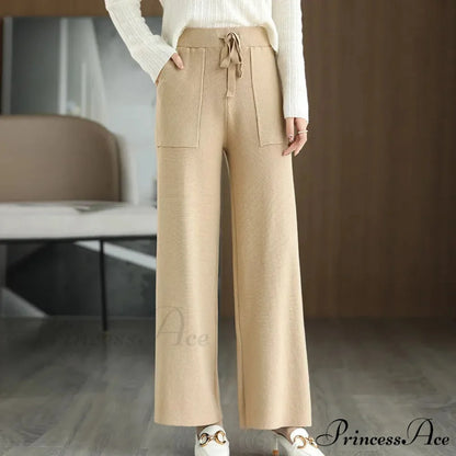 Women Drawstring Straight Leg Vintage Low Rise Striped Knitted Lounge Pants