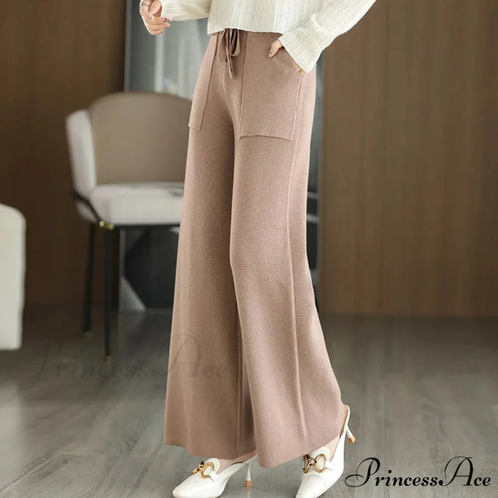 Women Drawstring Straight Leg Vintage Low Rise Striped Knitted Lounge Pants YELLOW / M