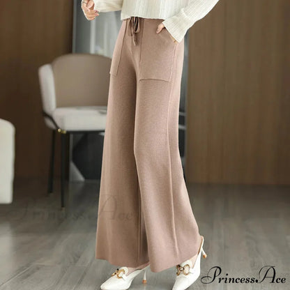 Women Drawstring Straight Leg Vintage Low Rise Striped Knitted Lounge Pants YELLOW / M