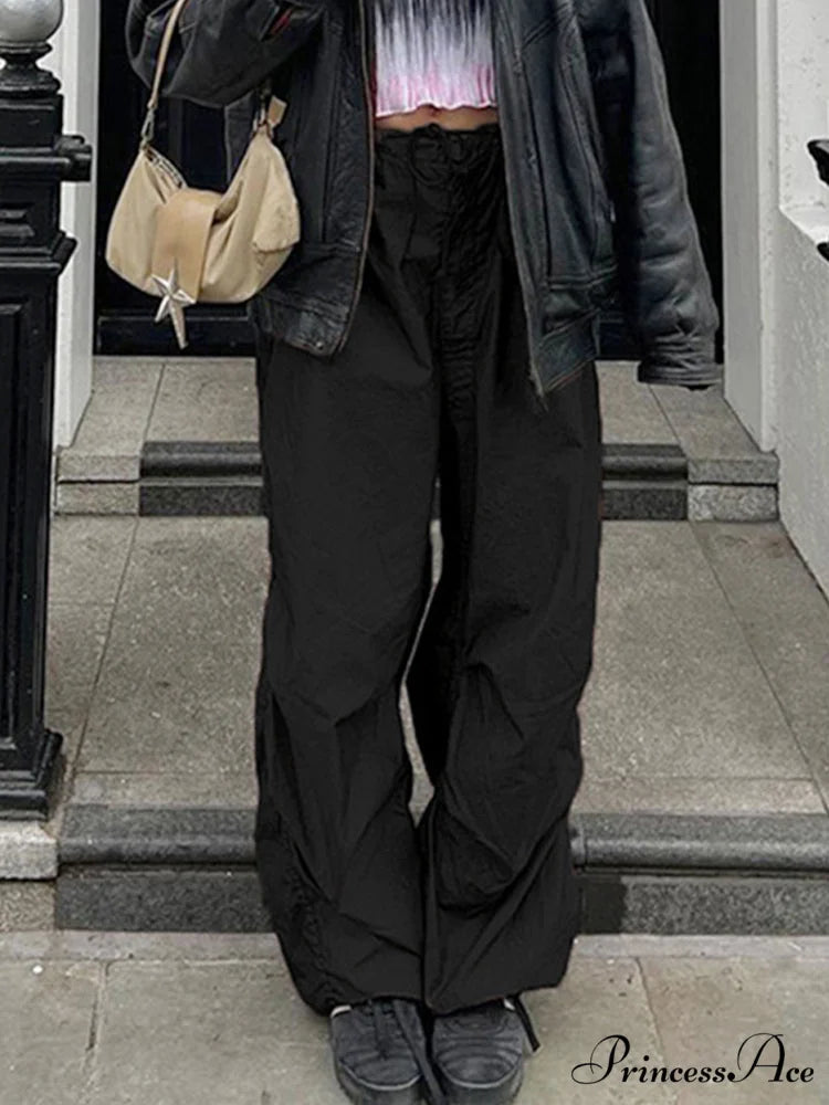 Women Fashion Casual Drawstring y2k Pants Black 1 / S