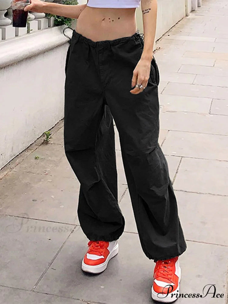 Women Fashion Casual Drawstring y2k Pants Black / S
