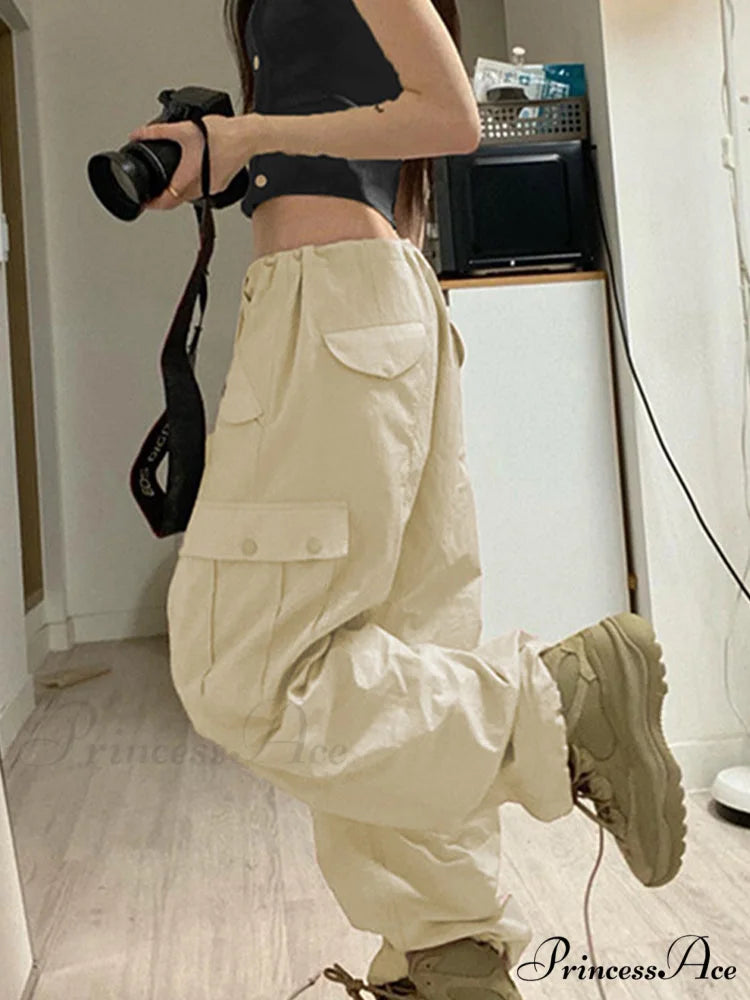 Women Fashion Casual Drawstring y2k Pants Khaki 1 / S