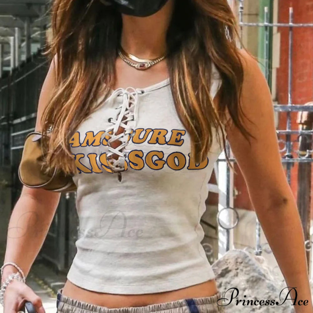 Women Fashion Casual Drawstring y2k Pants Nude Tank / S