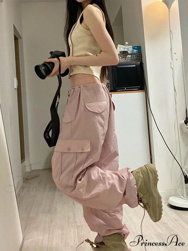 Women Fashion Casual Drawstring y2k Pants Pink / S