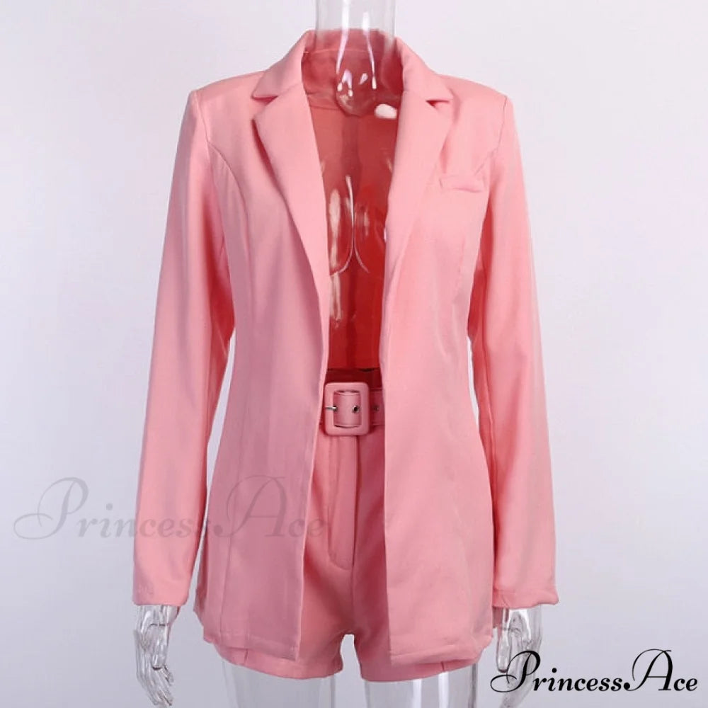 Women Fashion Elegant Two Piece Blazer Set Pink / S