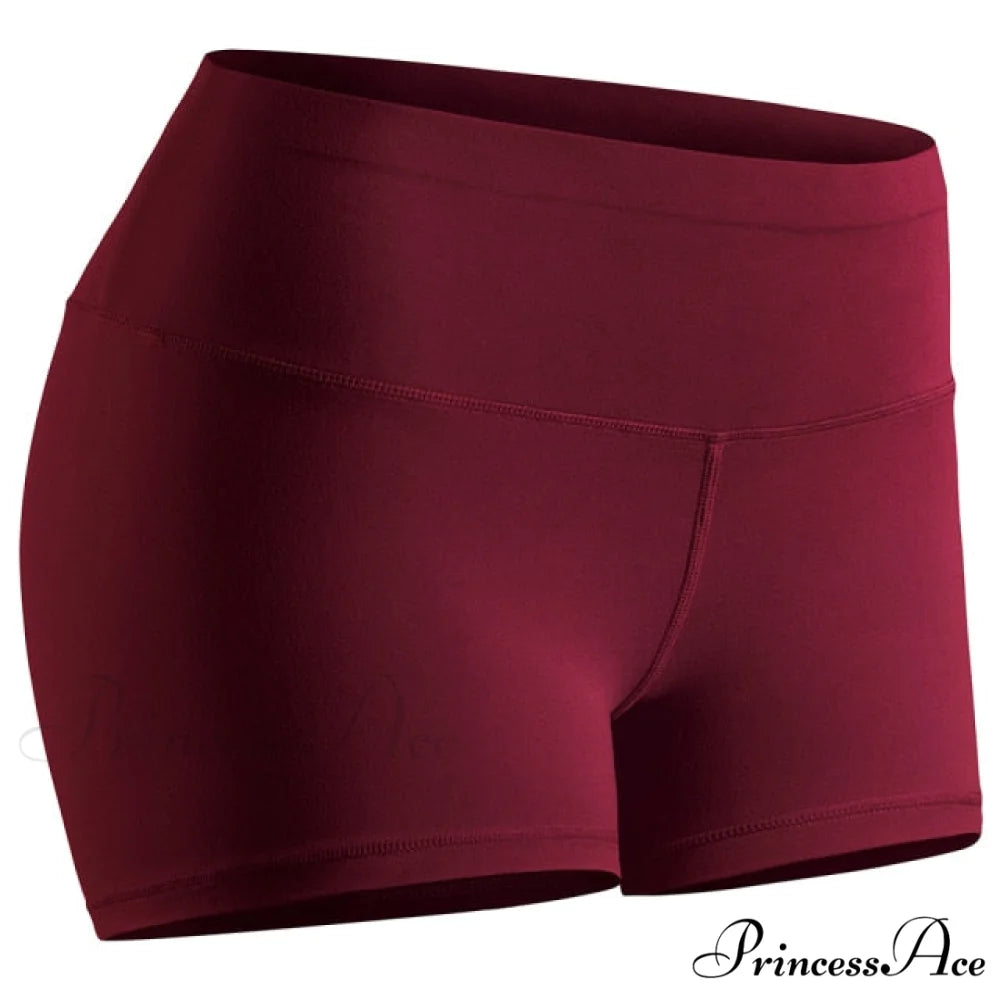 Women High Waist Female Clothing Push Up Short Burgundy / XS