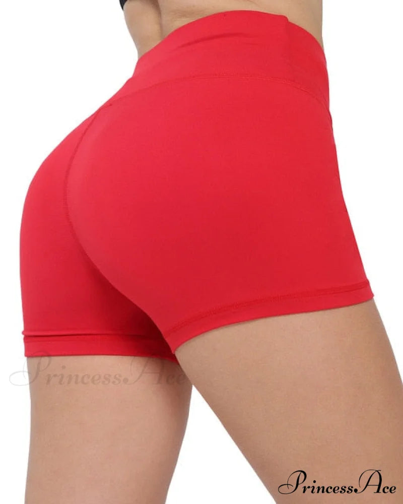 Women High Waist Female Clothing Push Up Short Red / XS