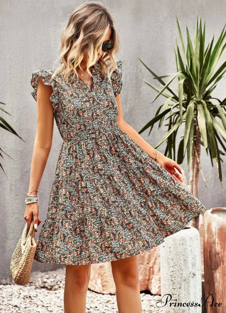 WOMEN HOLIDAY PRINT DRESS M / red