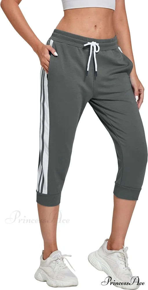 Women锟斤拷锟斤拷锟斤拷s Capri Workout Pants Loose Drawstring Athletic Pants Dark Grey / Large