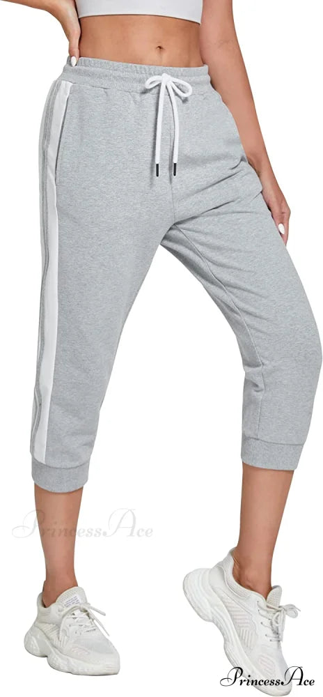 Women锟斤拷锟斤拷锟斤拷s Capri Workout Pants Loose Drawstring Athletic Pants Light Grey / Large