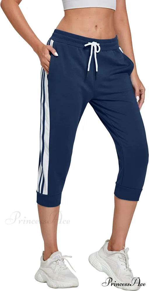 Women锟斤拷锟斤拷锟斤拷s Capri Workout Pants Loose Drawstring Athletic Pants Navy / Large
