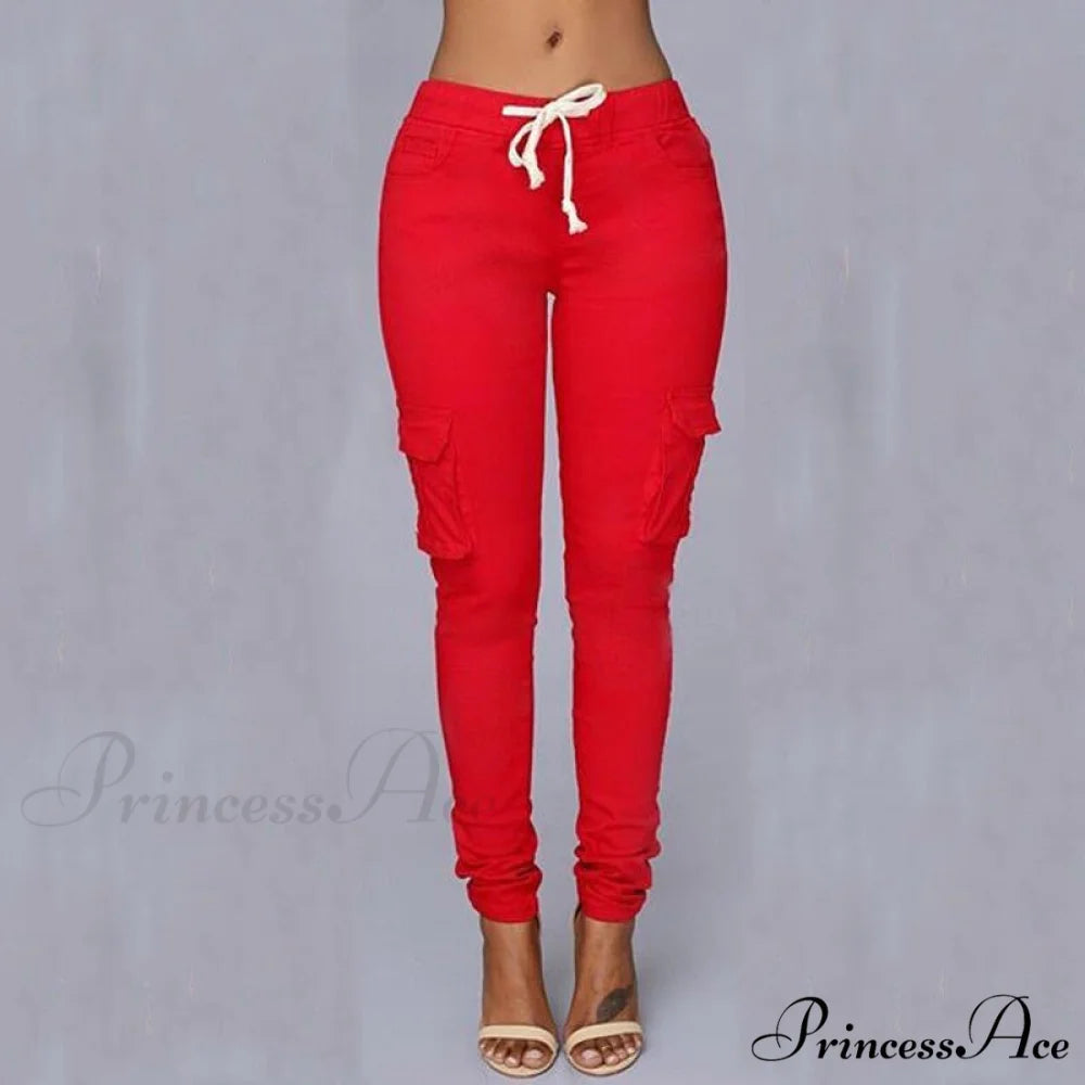 Women Ladies Trousers Military Pants Women Red / S