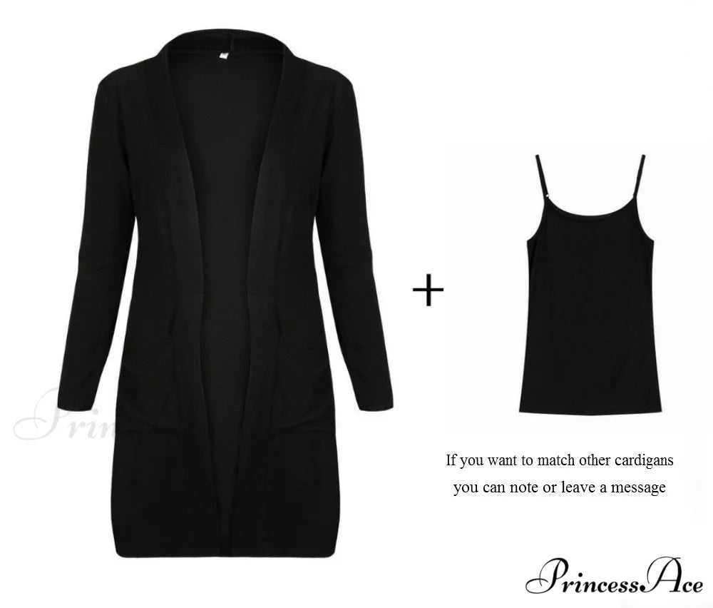 Women Long Sleeve Elegant Pocket Knitted Outerwear Sweater cardigan and vest1 / S