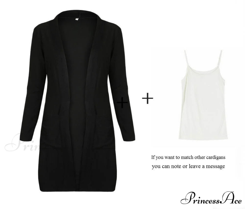 Women Long Sleeve Elegant Pocket Knitted Outerwear Sweater cardigan and vest2 / S