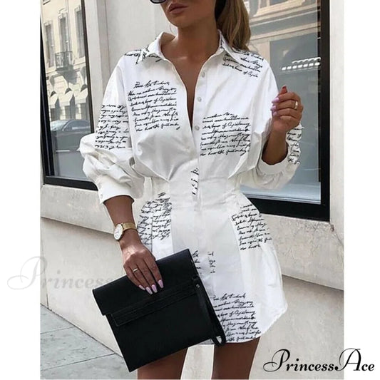 Women Long Sleeve Mini Shirt Dress white 1 / S