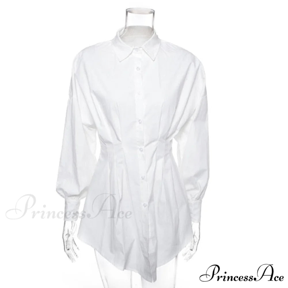 Women Long Sleeve Mini Shirt Dress white 2 / S