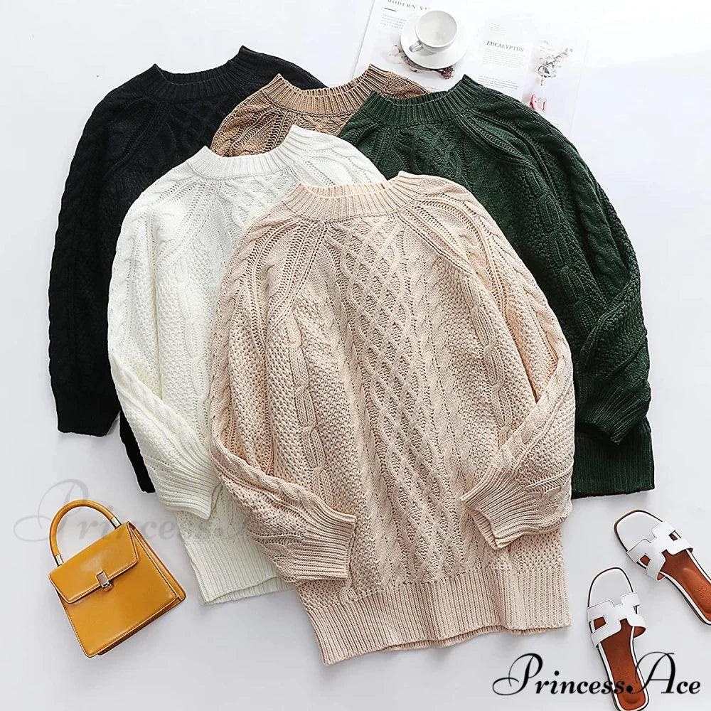 Women Long Sleeve Oversized Cable Knit Sweater Dress