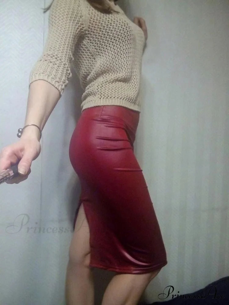 Women New Fashion Back Split Sexy Skirt Split Wine red / S