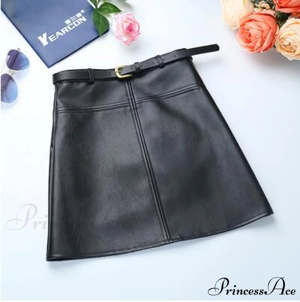 Women New Trend PU Leather Pencil Skirt Black / S