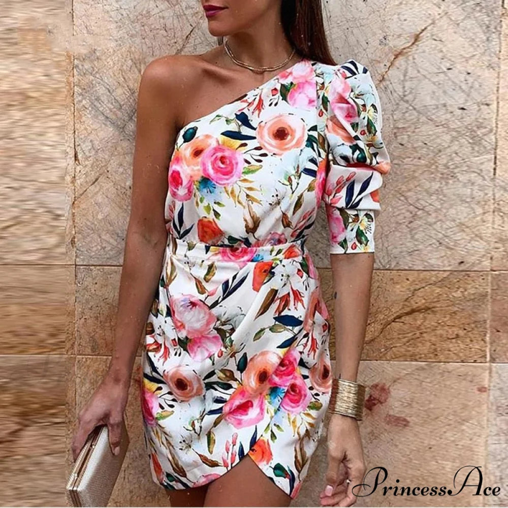 Women One Sleeve Plunge Summer Dress