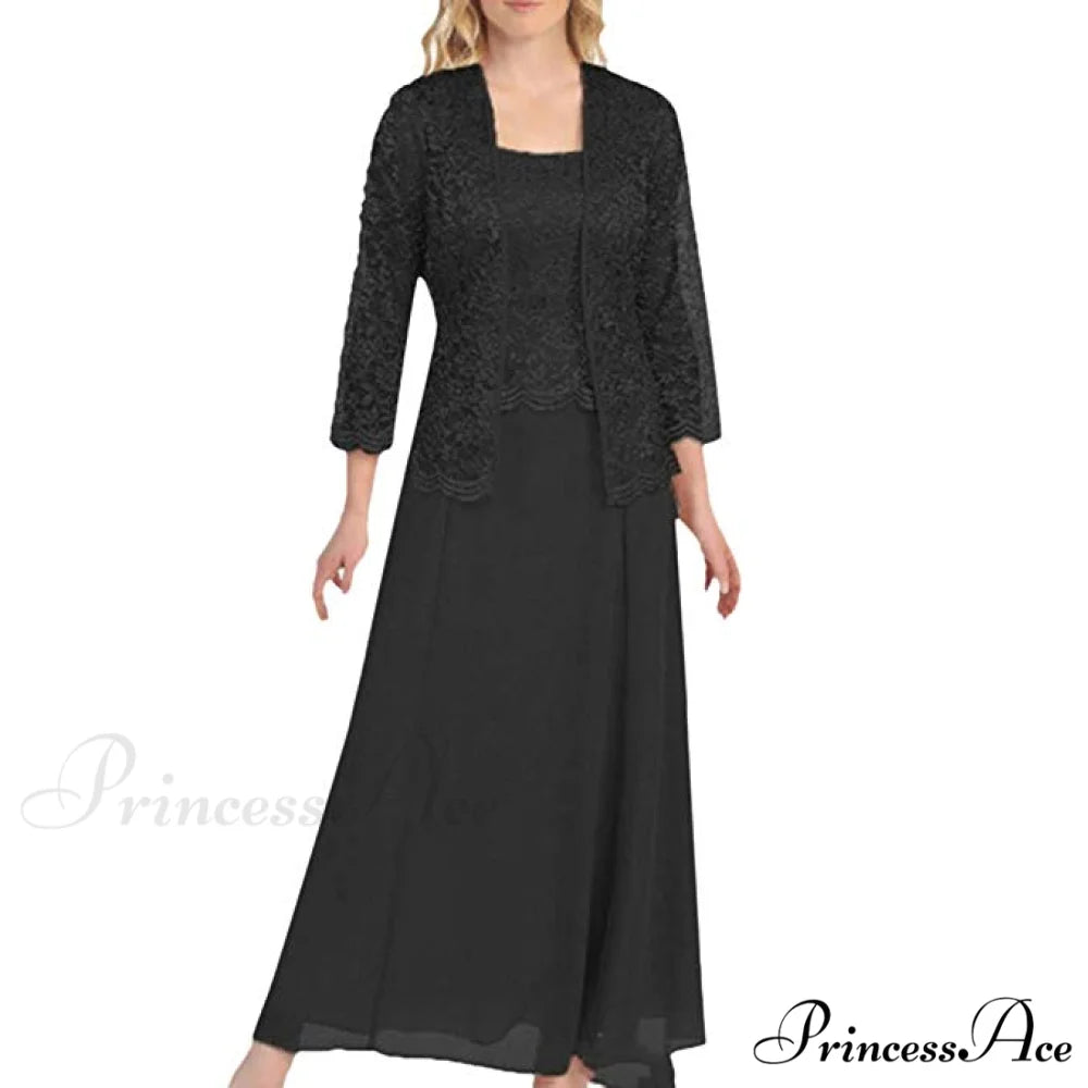 Women Plus Size Long Sleeve Lace Party Dress Solid Color Elegant Maxi Mini Dresses S / RED