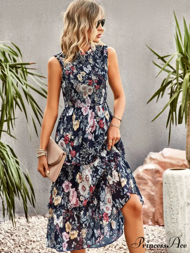 WOMEN PRINT SLEEVE DRESS S / apricot