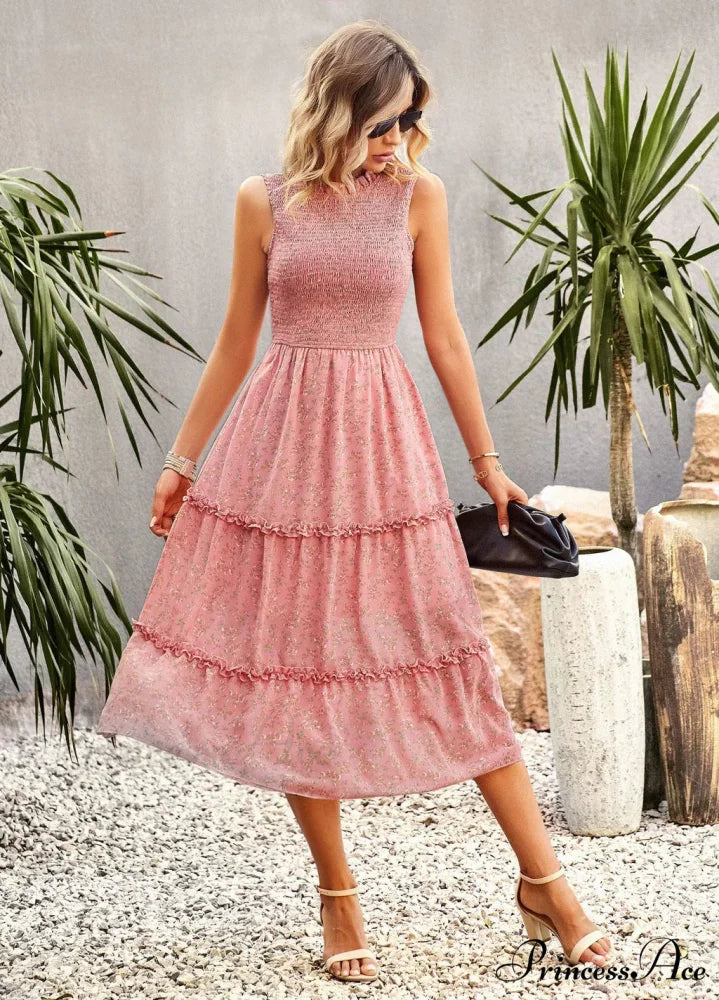 WOMEN PRINT SLEEVE DRESS S / blue