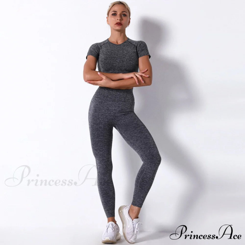 Women Seamless Sports Fitness Tracksuit Running Leggings Dark grey / S