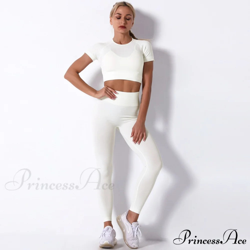 Women Seamless Sports Fitness Tracksuit Running Leggings Milk white / S