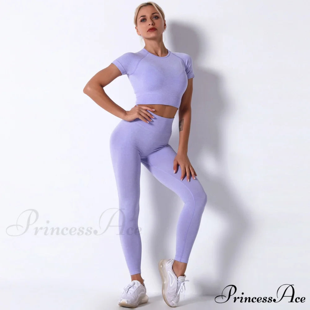 Women Seamless Sports Fitness Tracksuit Running Leggings Purple / S