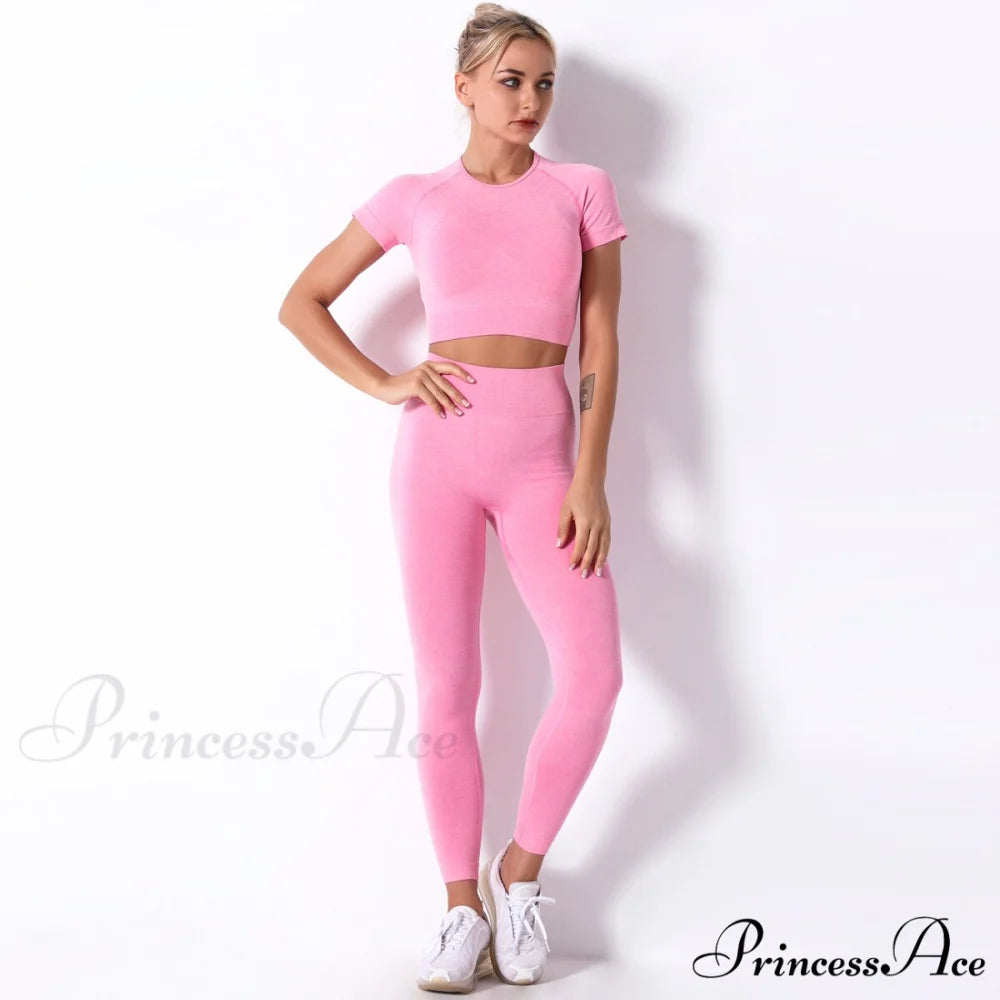Women Seamless Sports Fitness Tracksuit Running Leggings Rose red / S