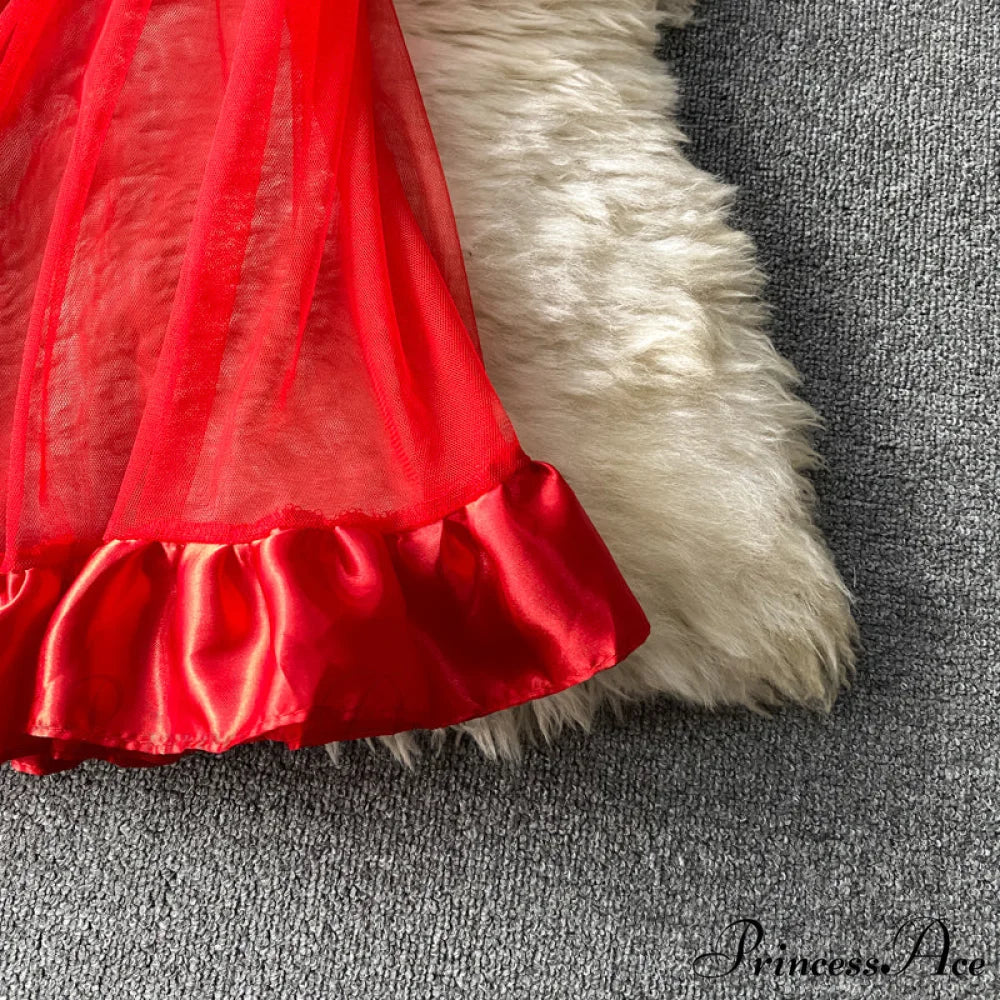 Women Sexy Female Dresses Patchwork Bodycon Strapless Gown Red Mesh Party Dinner Slim Strap Warm-Season Long Spaghetti