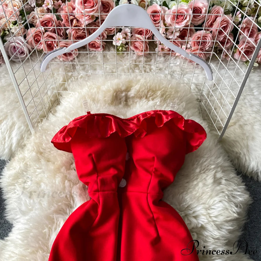 Women Sexy Female Dresses Patchwork Bodycon Strapless Gown Red Mesh Party Dinner Slim Strap Warm-Season Long Spaghetti