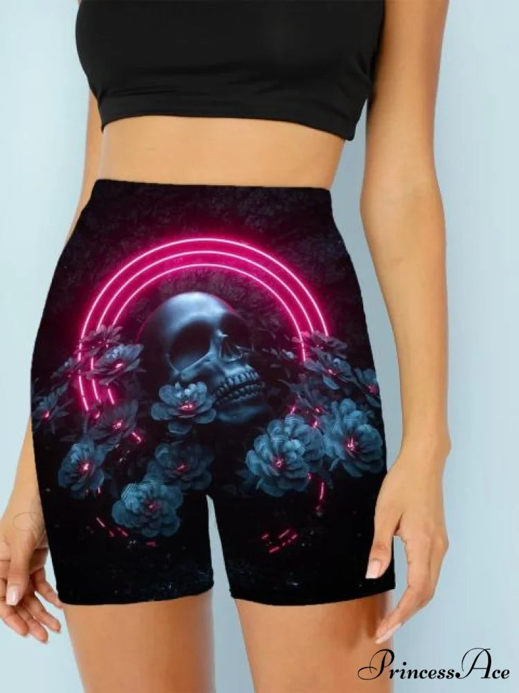 Women Skeleton Short Dancing Rock High Waist Womens Pants