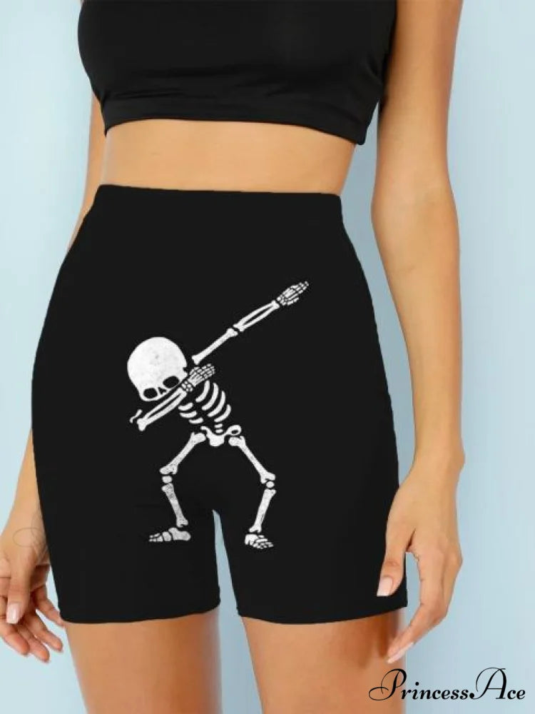 Women Skeleton Short Dancing Rock High Waist Womens Pants black / S
