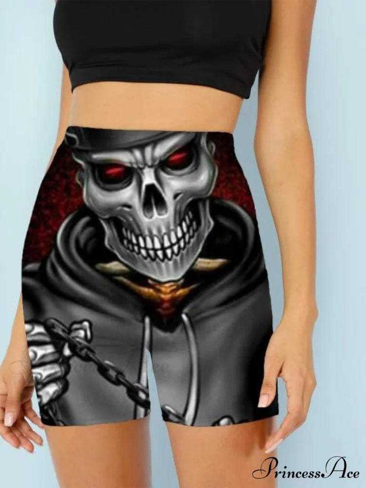 Women Skeleton Short Dancing Rock High Waist Womens Pants demon / S
