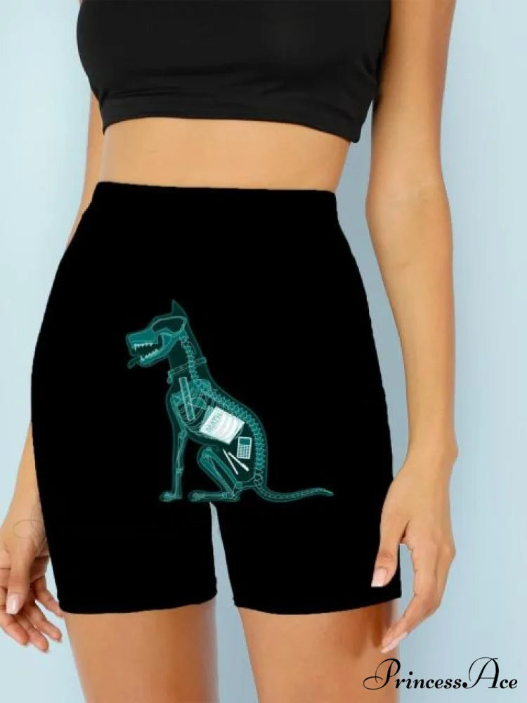 Women Skeleton Short Dancing Rock High Waist Womens Pants dinosaur / S