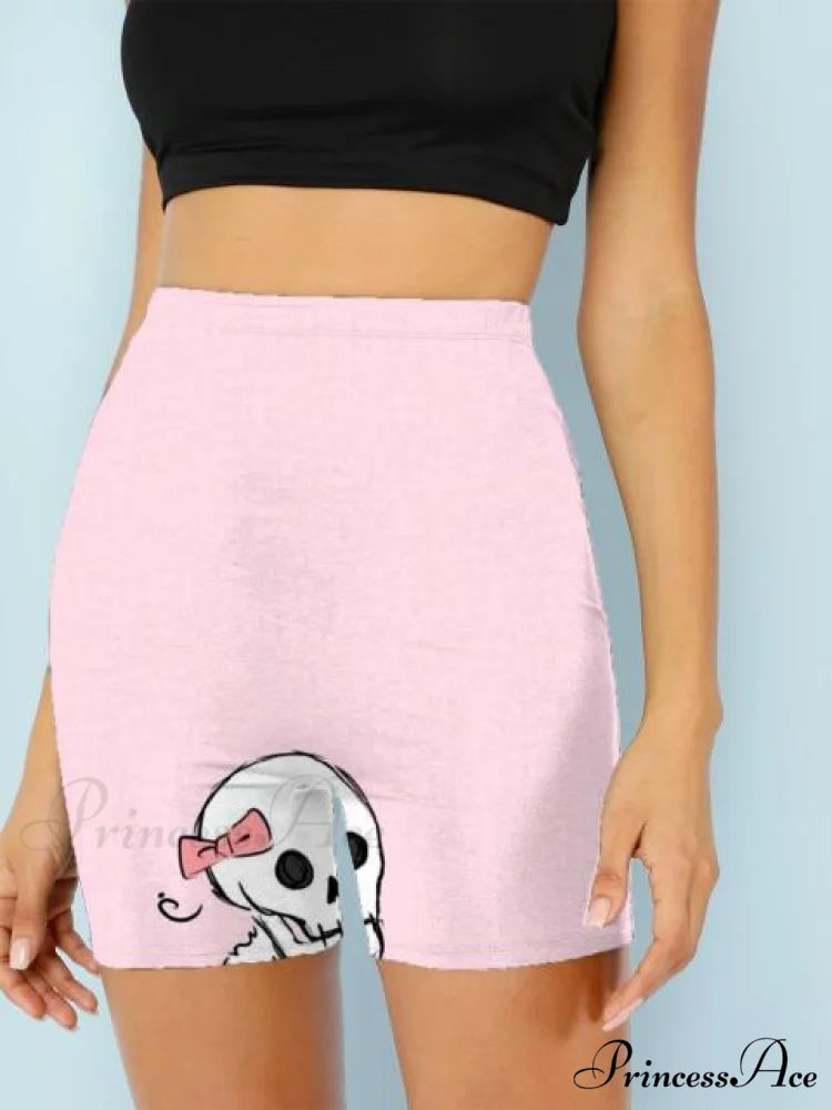 Women Skeleton Short Dancing Rock High Waist Womens Pants pink / S