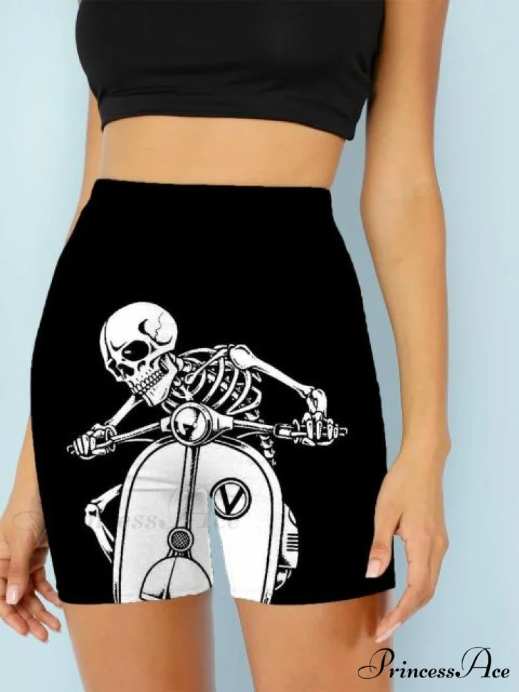 Women Skeleton Short Dancing Rock High Waist Womens Pants skeleton / S