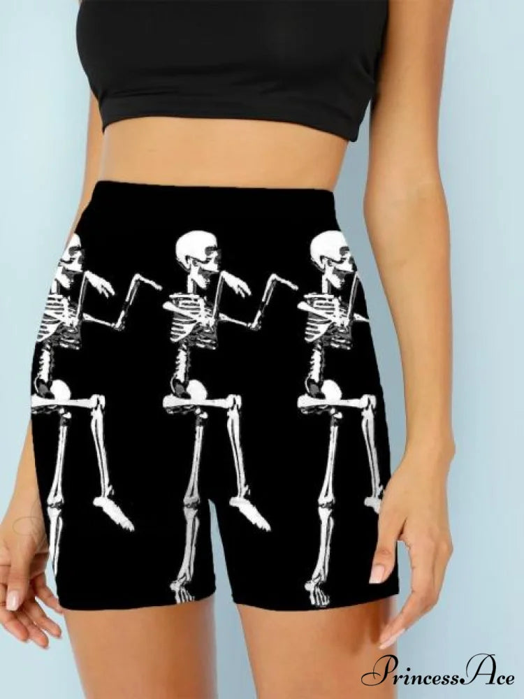 Women Skeleton Short Dancing Rock High Waist Womens Pants three skeletons / S