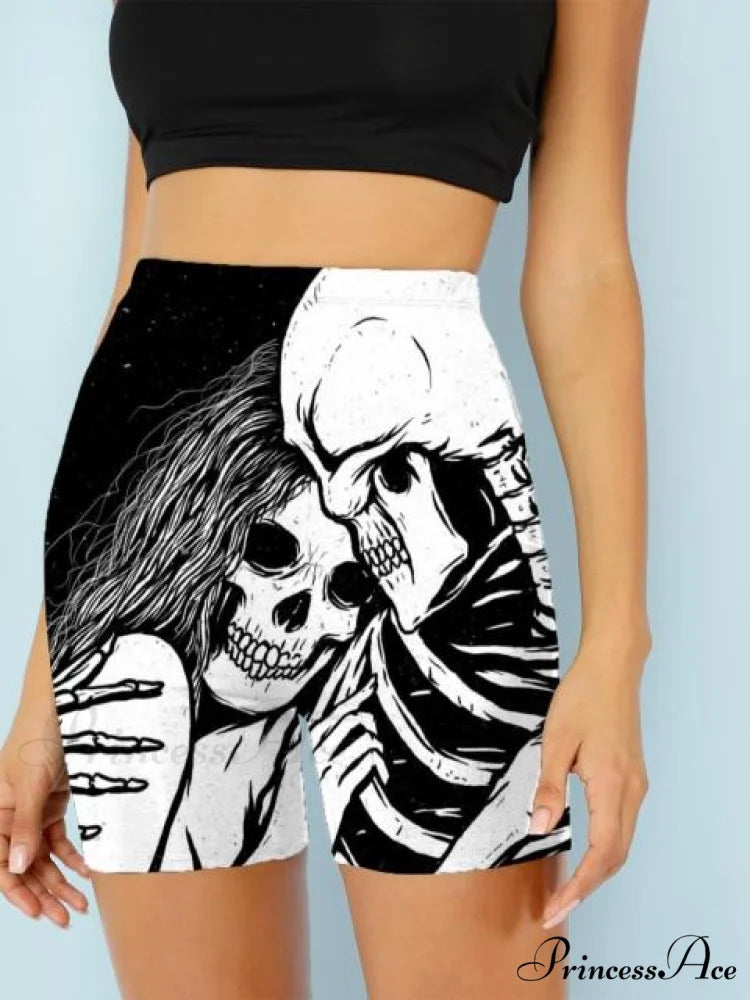 Women Skeleton Short Dancing Rock High Waist Womens Pants two skeletons / S