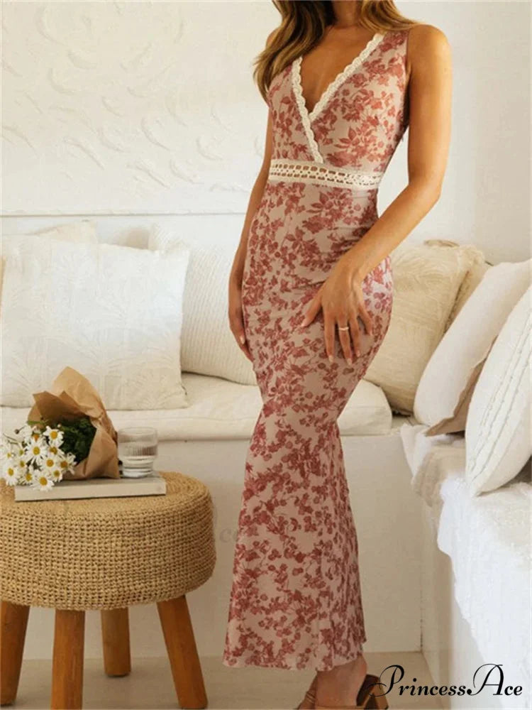 Women Sleeveless Lace Trim Tank Summer Floral Print Party for Cocktail Beach Club Vestido Streetwear