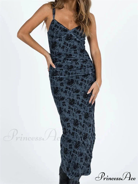 Women Sleeveless Strap Summer Vintage Floral V-neck Party for Cocktail Beach Vestido Streetwear BLACK / S