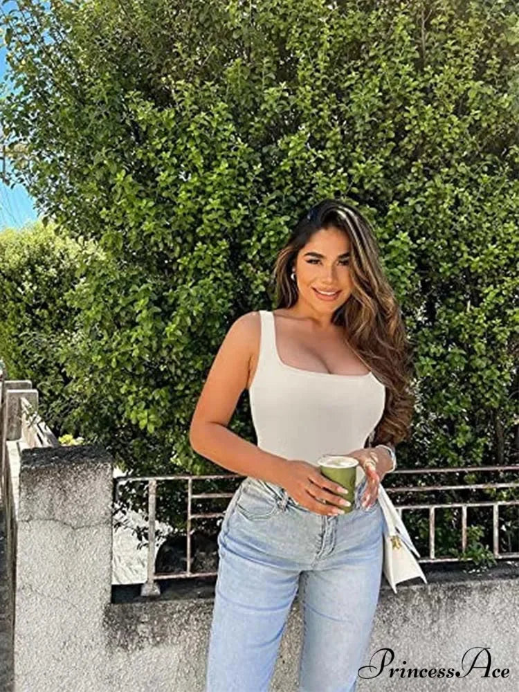 Women Square Neck Ribbed Camisole Women Summer Basic Elastic Sleeveless Crops Tank top