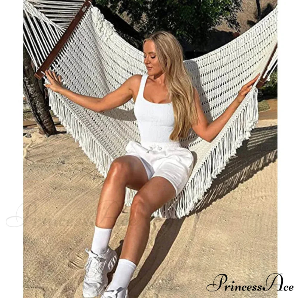 Women Square Neck Ribbed Camisole Women Summer Basic Elastic Sleeveless Crops Tank top WHITE / S