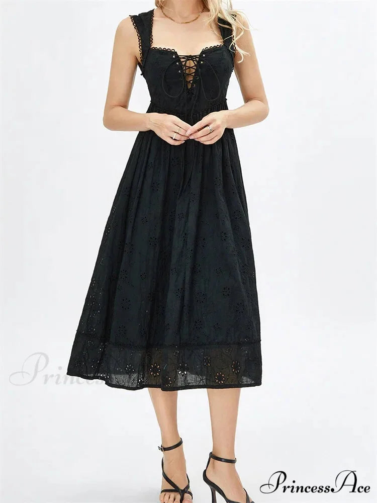 Women Summer Lace Floral Backless Tie-up Sleeveless Spaghetti Strap Hollow Out Party Female Vestidos