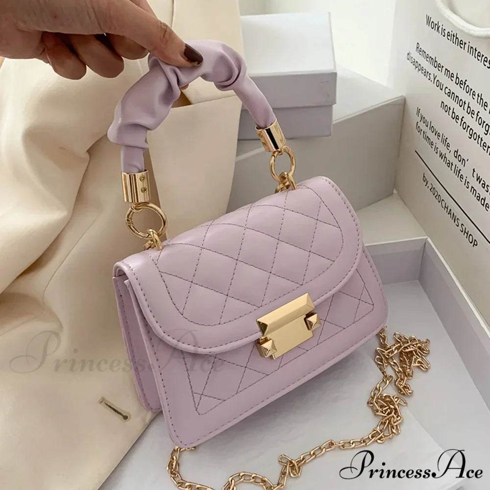 Women Synthetic Leather Designer Crossbody Chain Purse Purple handbag-250126