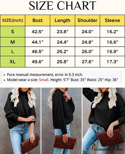 Women Turtleneck Batwing Sleeve Casual Oversized Sweater