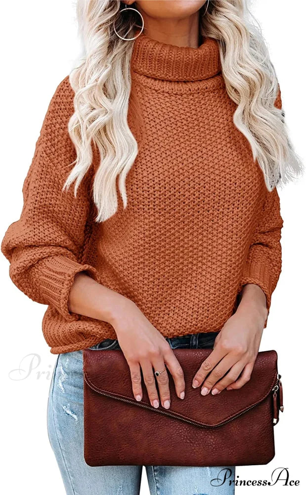 Women Turtleneck Batwing Sleeve Casual Oversized Sweater Yellow / X-Large