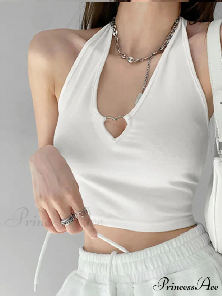 Women V Neck Hollow Out Halter Camis 2024 Summer Fashion Slim Cropped Lace Up Camisole Tank top